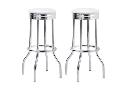 2299W Retro Upholstered Metal Swivel Bar Stool White (Set of 2)