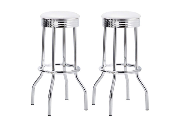 2299W Retro Upholstered Metal Swivel Bar Stool White (Set of 2)