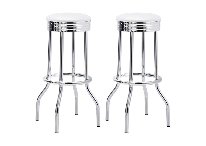 2299W Retro Upholstered Metal Swivel Bar Stool White (Set of 2)