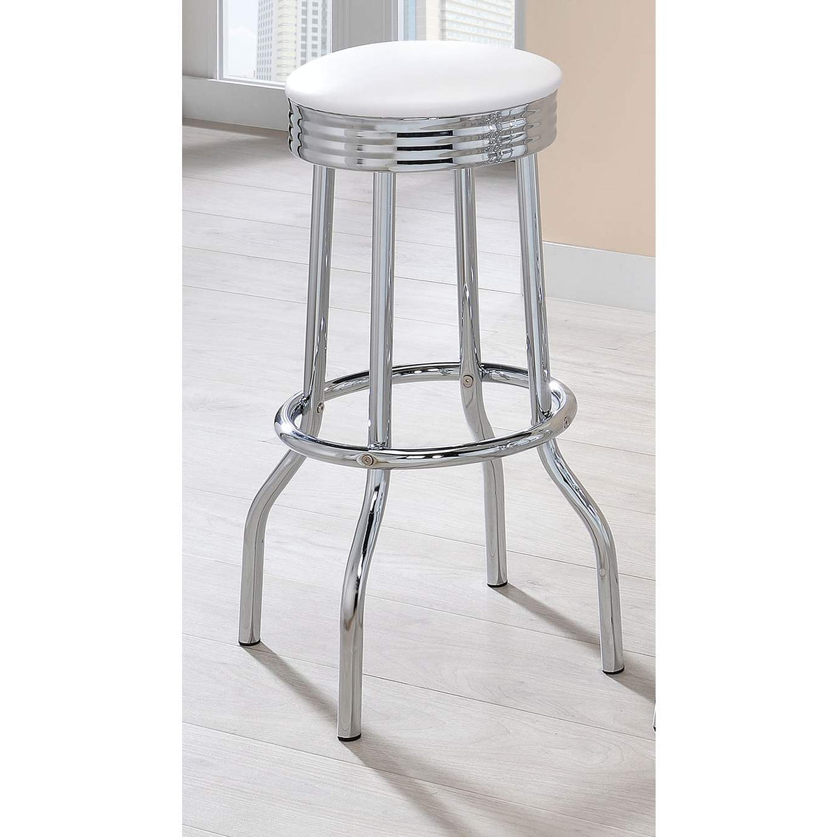 2299W Retro Upholstered Metal Swivel Bar Stool White (Set of 2)