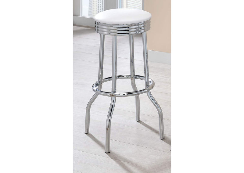 2299W Retro Upholstered Metal Swivel Bar Stool White (Set of 2)