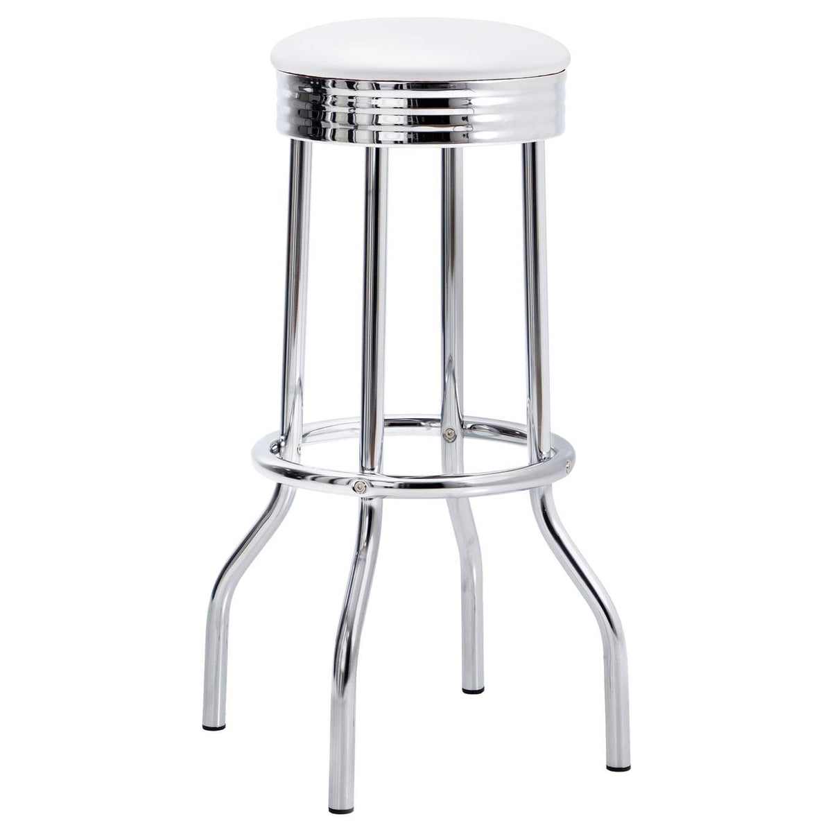 2299W Retro Upholstered Metal Swivel Bar Stool White (Set of 2)