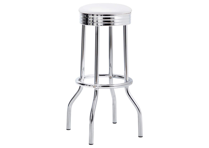 2299W Retro Upholstered Metal Swivel Bar Stool White (Set of 2)