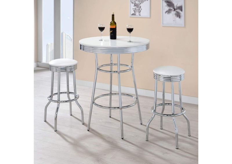 2299W Retro Upholstered Metal Swivel Bar Stool White (Set of 2)
