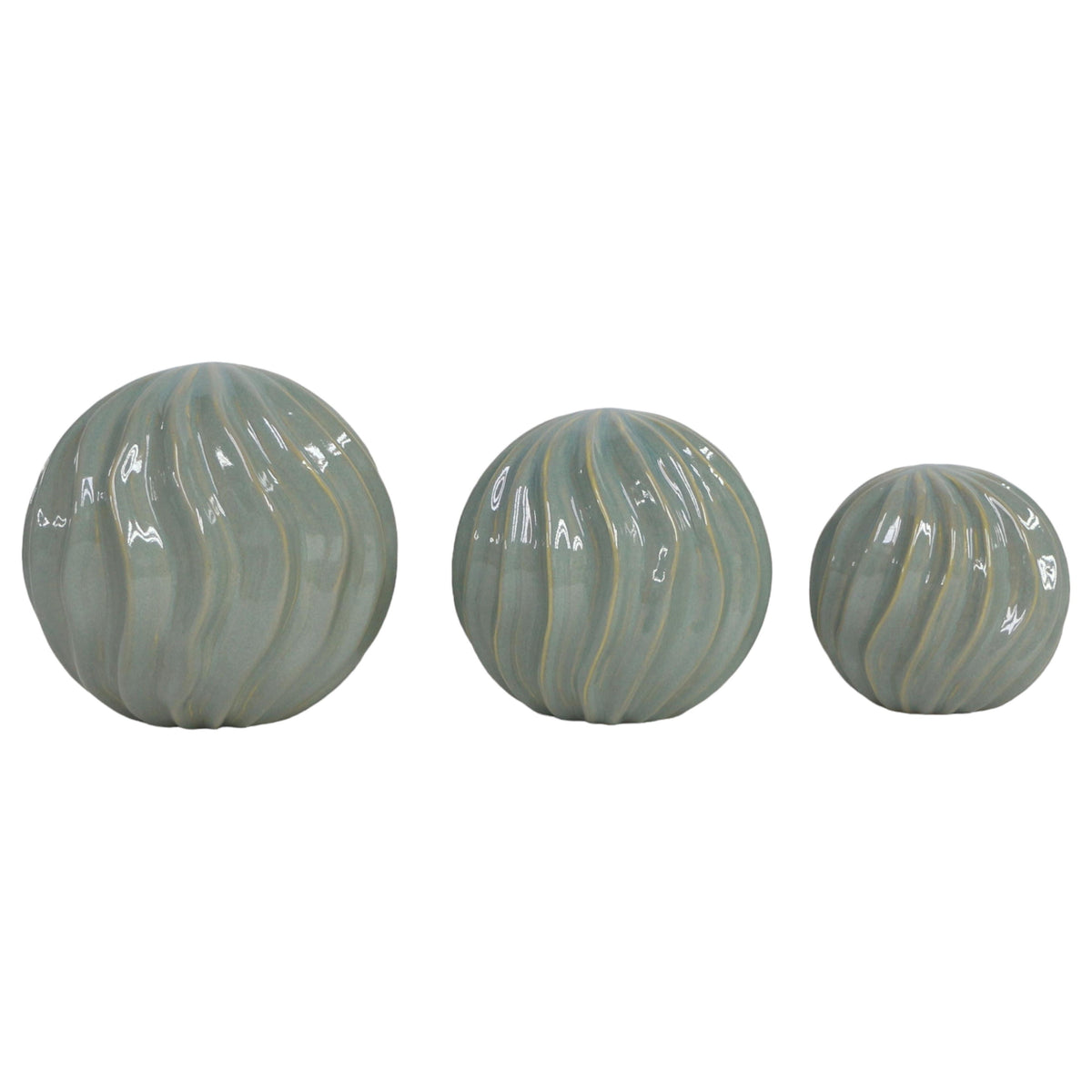 4" / 5" / 6" Seaside Blue Ceramic Deco Balls (Set of 3) - Gray