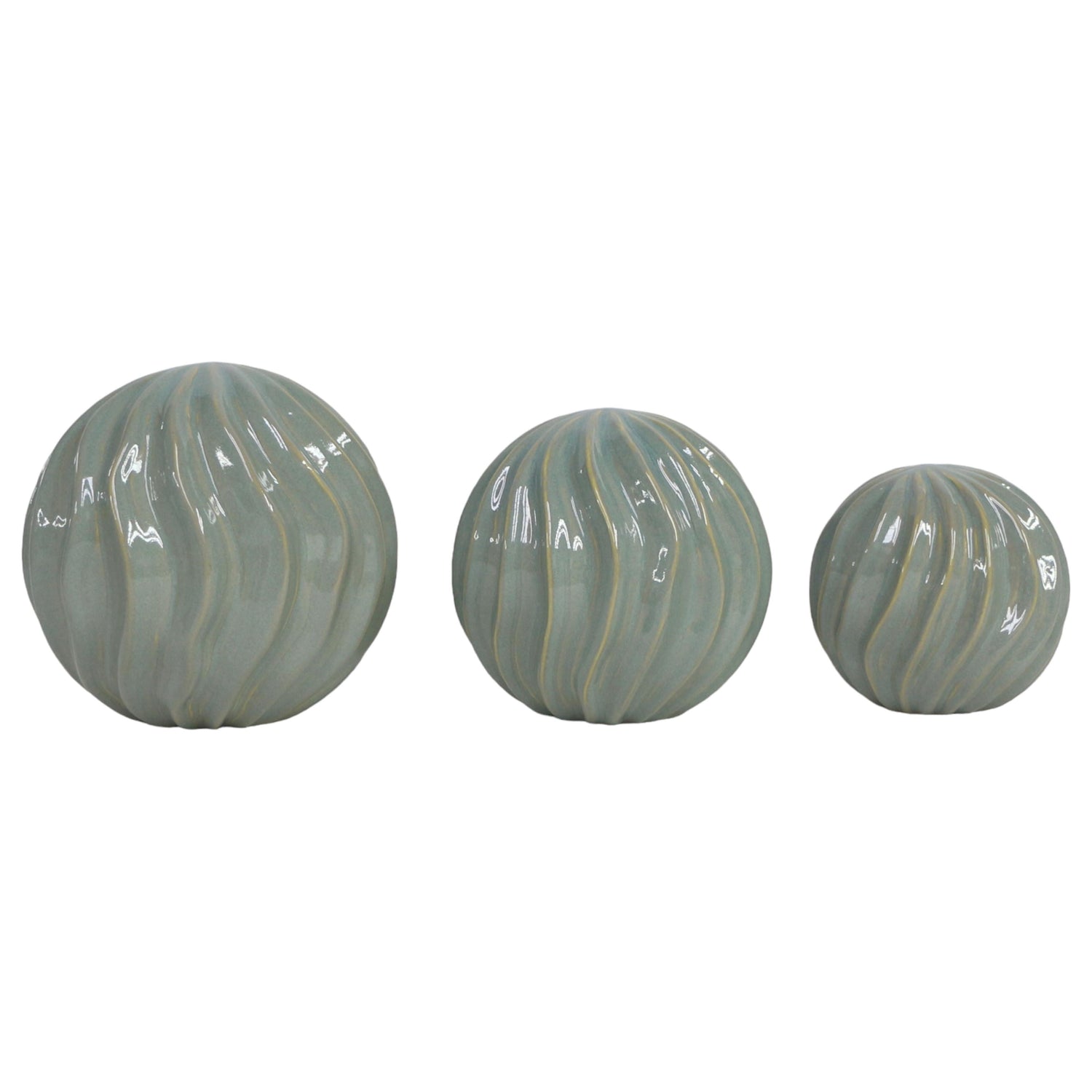 4" / 5" / 6" Seaside Blue Ceramic Deco Balls (Set of 3) - Gray