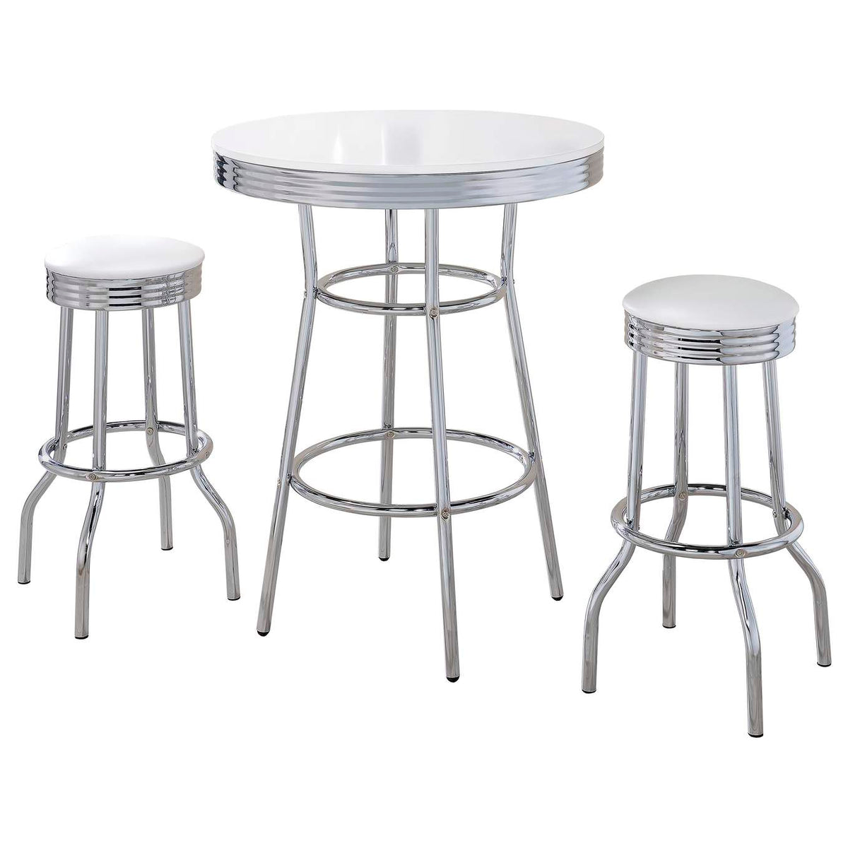 2300-S3 Retro 3-piece Round 1950s Bistro Pub Bar Table Set White