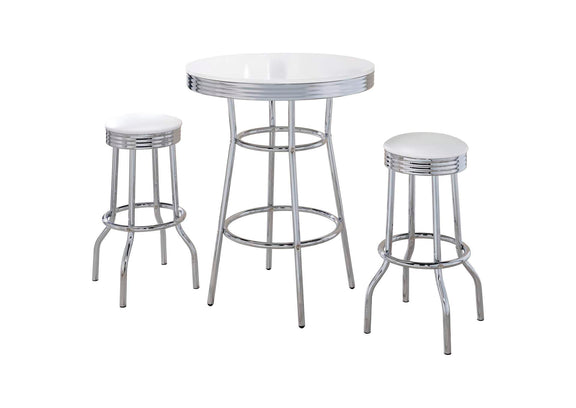 2300-S3 Retro 3-piece Round 1950s Bistro Pub Bar Table Set White