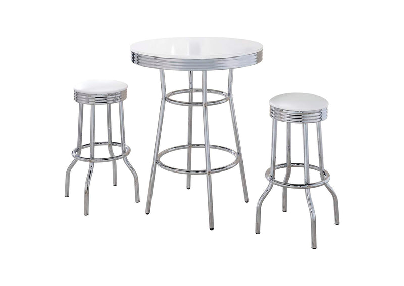 2300-S3 Retro 3-piece Round 1950s Bistro Pub Bar Table Set White