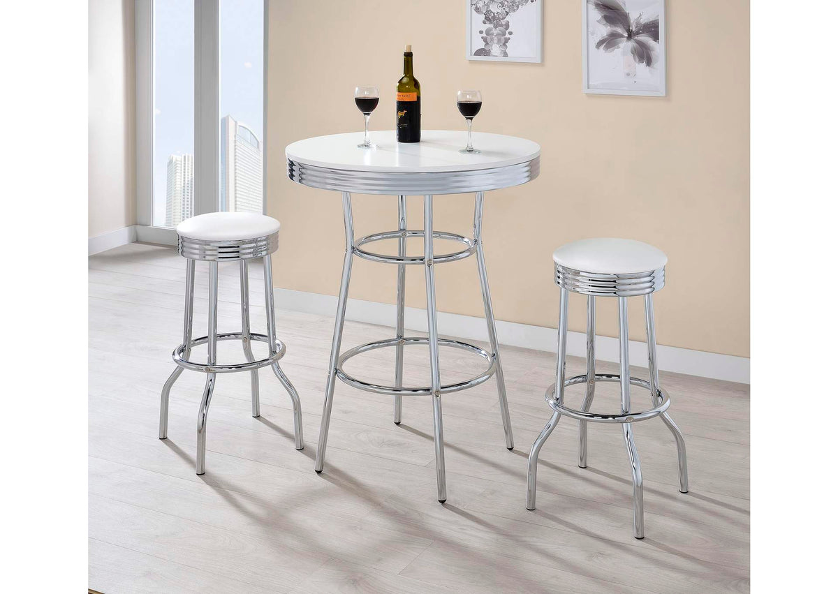 2300-S3 Retro 3-piece Round 1950s Bistro Pub Bar Table Set White