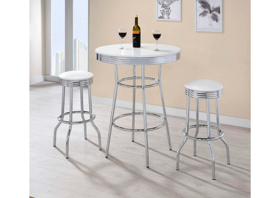 2300-S3 Retro 3-piece Round 1950s Bistro Pub Bar Table Set White