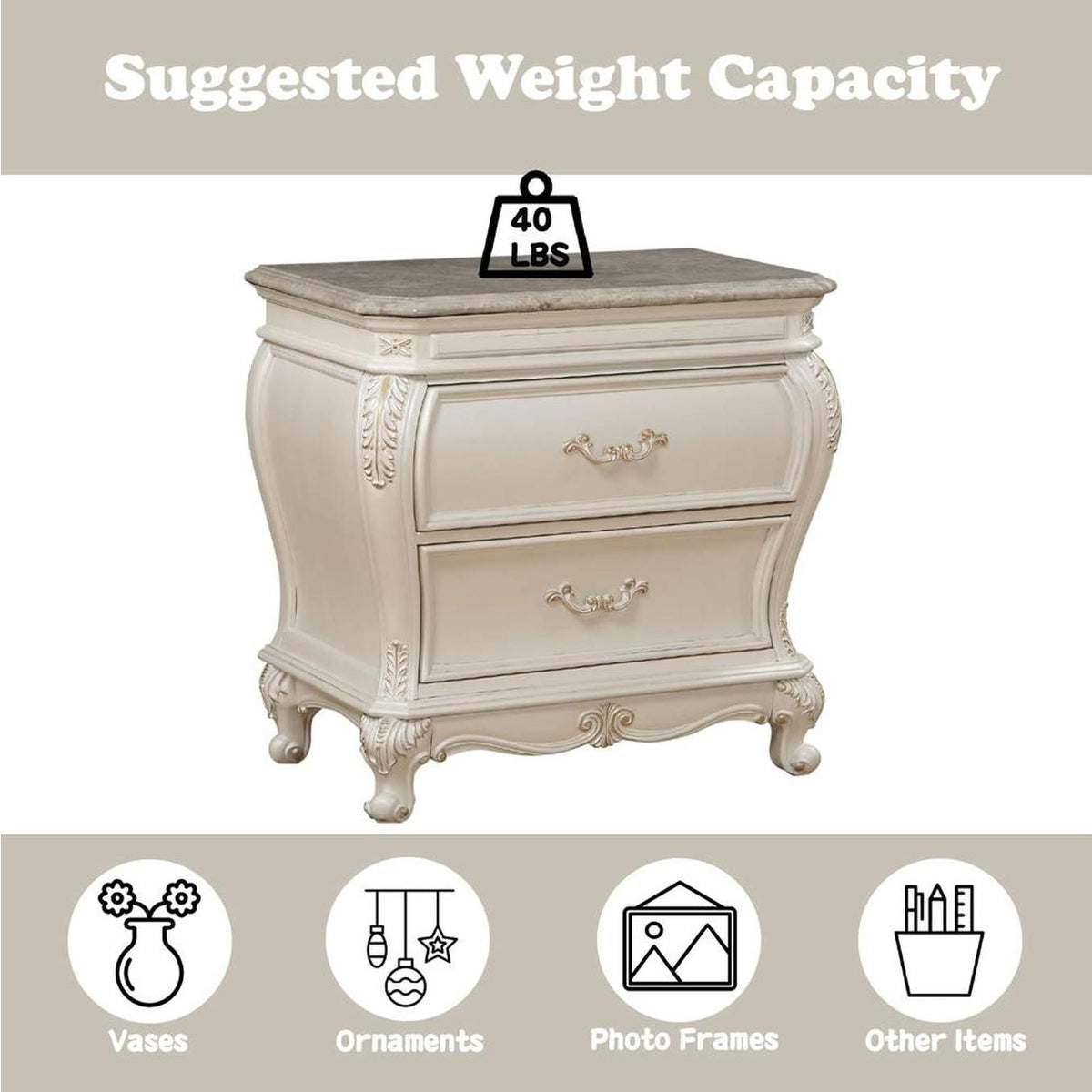23543 Chantelle Nightstand with Marble Top