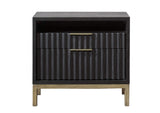 8ZU581 Kentfield Solid Wood Two Drawer Nightstand In Black Drifted Oak