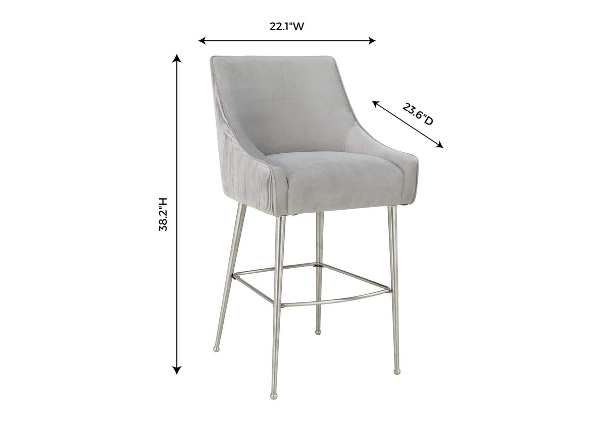 TOV-D6399 Beatrix Pleated Light Grey Velvet Counter Stool