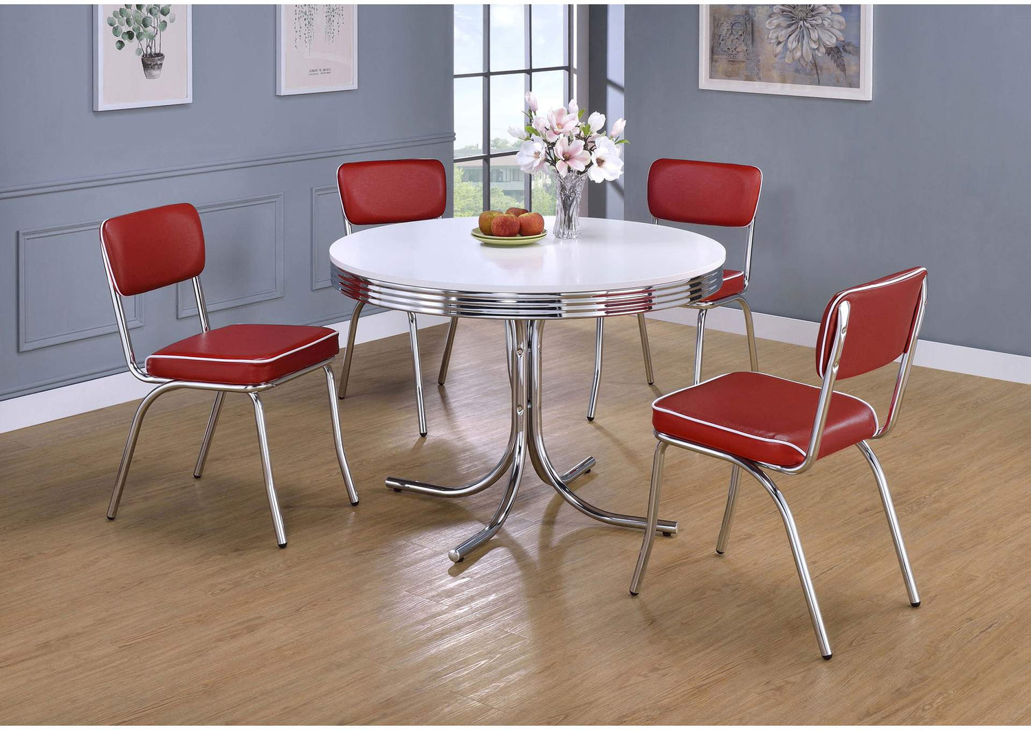 Retro 5-piece Round Dining Table Set White and Red