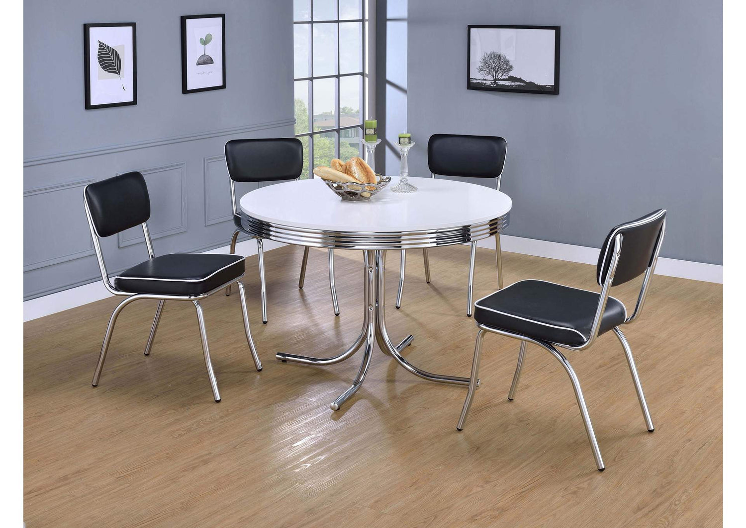 Retro 5-piece Round Dining Table Set White and Black