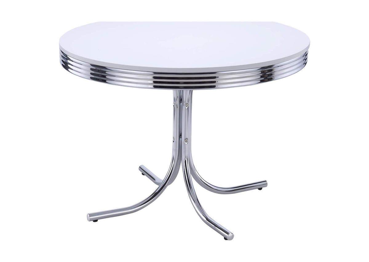 2388 Retro Round 42-inch Wood Top Dining Table White and Chrome