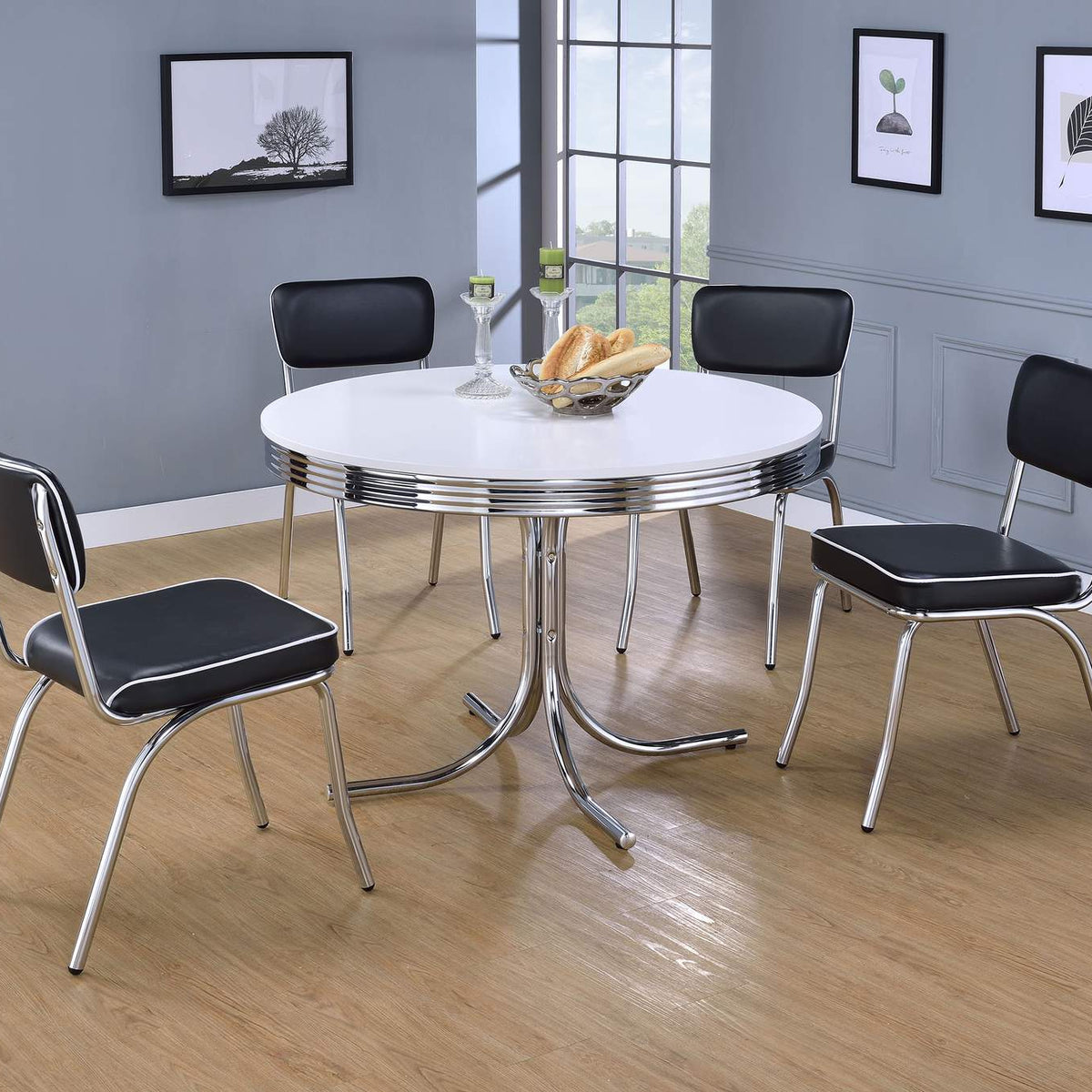 2388 Retro Round 42-inch Wood Top Dining Table White and Chrome