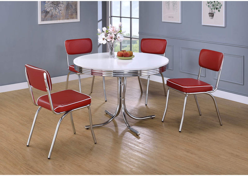 2388 Retro Round 42-inch Wood Top Dining Table White and Chrome