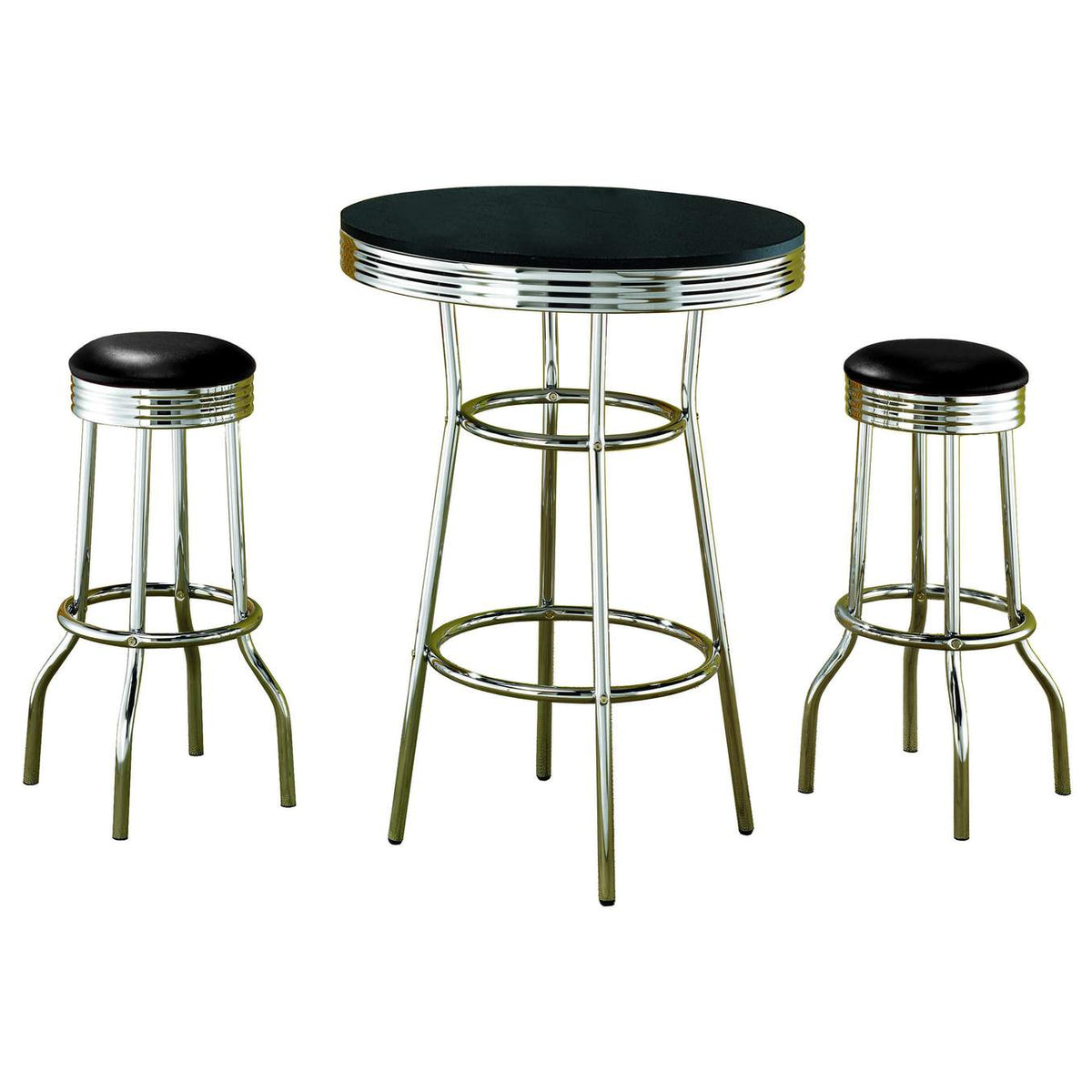 2405-S3 Retro 3-piece Round 1950s Bistro Pub Bar Table Set Black