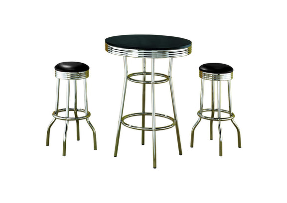 2405-S3 Retro 3-piece Round 1950s Bistro Pub Bar Table Set Black