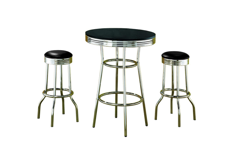 2405-S3 Retro 3-piece Round 1950s Bistro Pub Bar Table Set Black