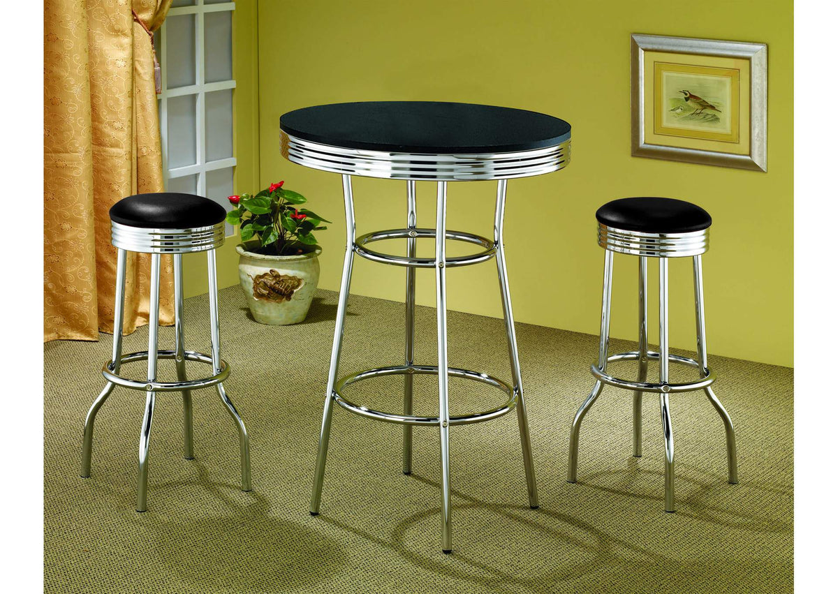2405-S3 Retro 3-piece Round 1950s Bistro Pub Bar Table Set Black