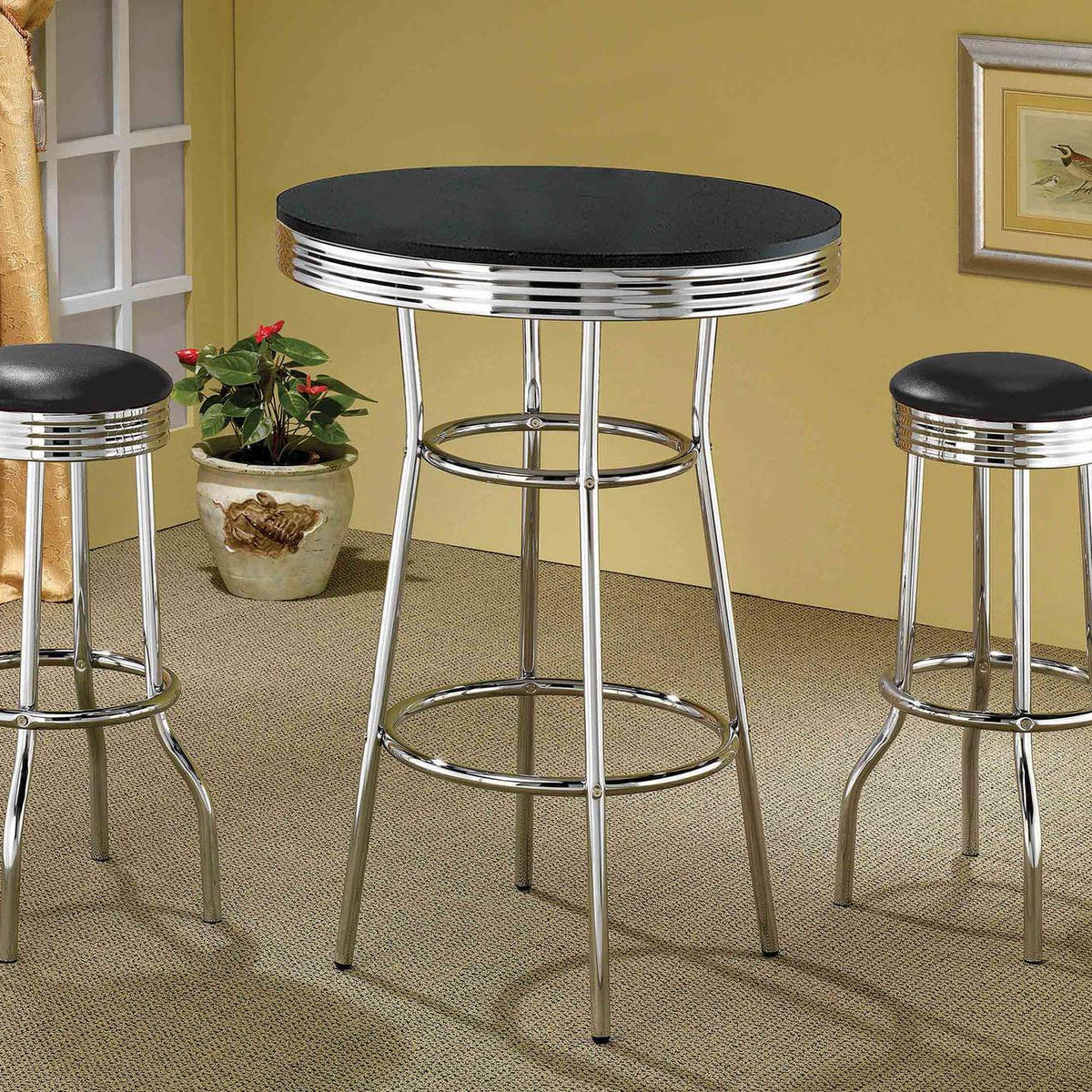 2405 Retro Round 30-inch 1950's Bistro Pub Height Bar Table Black