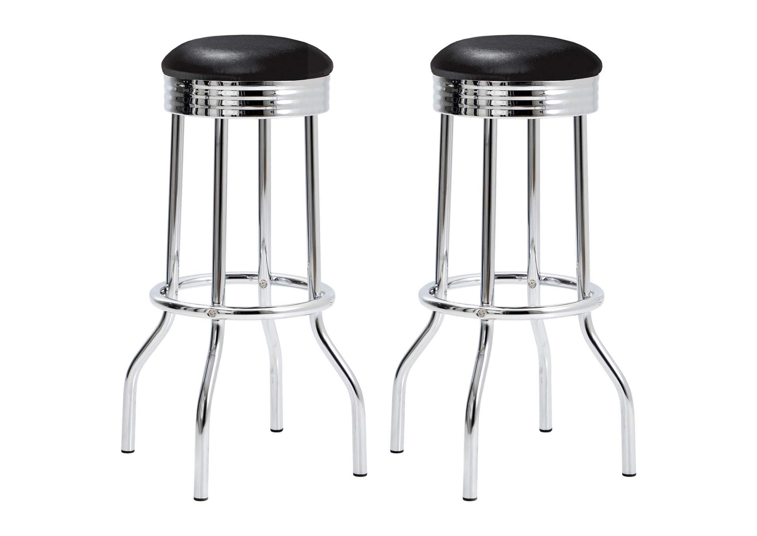 2408 Retro Upholstered Metal Swivel Bar Stool Black (Set of 2)