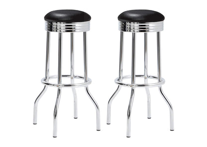 2408 Retro Upholstered Metal Swivel Bar Stool Black (Set of 2)