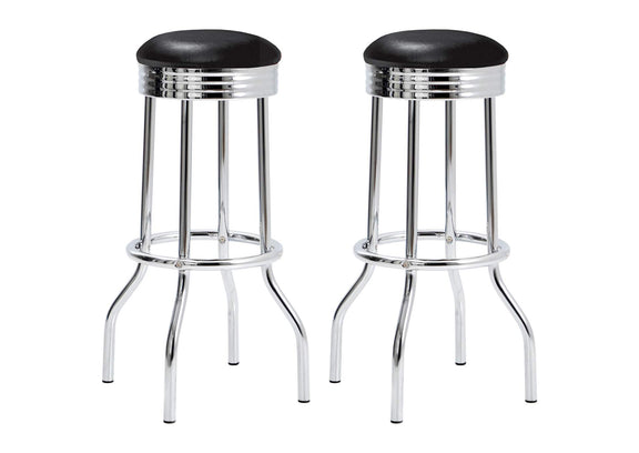 2408 Retro Upholstered Metal Swivel Bar Stool Black (Set of 2)
