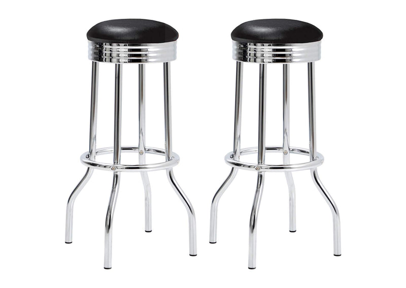 2408 Retro Upholstered Metal Swivel Bar Stool Black (Set of 2)