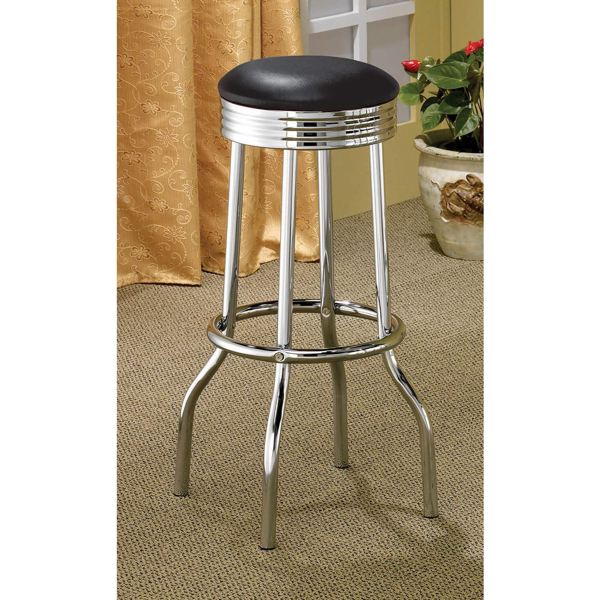 2408 Retro Upholstered Metal Swivel Bar Stool Black (Set of 2)