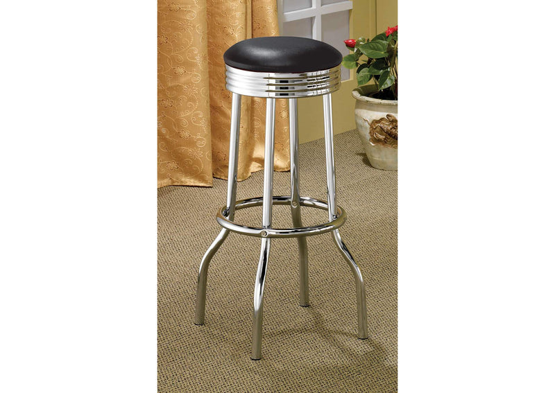 2408 Retro Upholstered Metal Swivel Bar Stool Black (Set of 2)