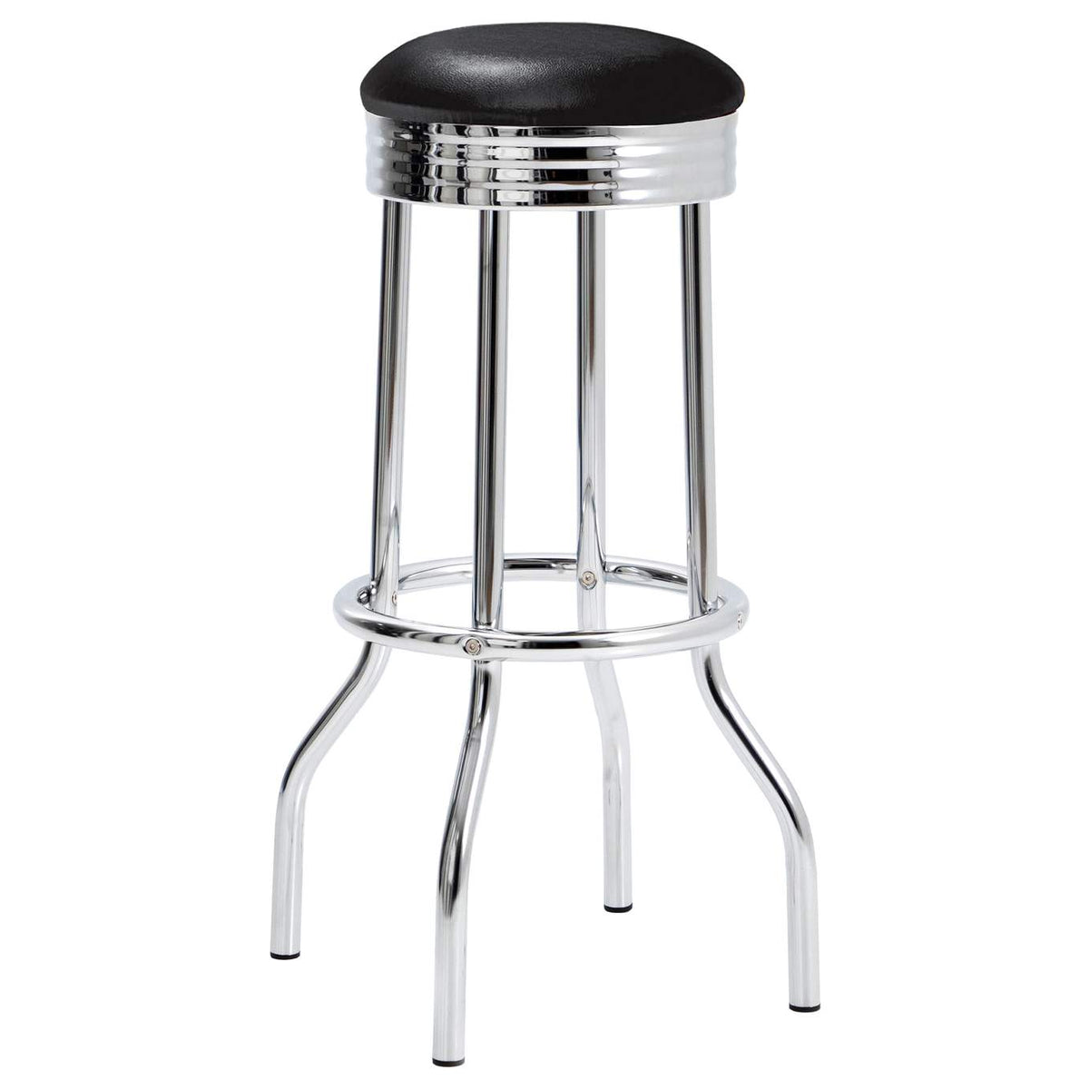 2408 Retro Upholstered Metal Swivel Bar Stool Black (Set of 2)