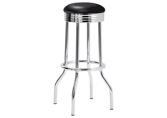 2408 Retro Upholstered Metal Swivel Bar Stool Black (Set of 2)