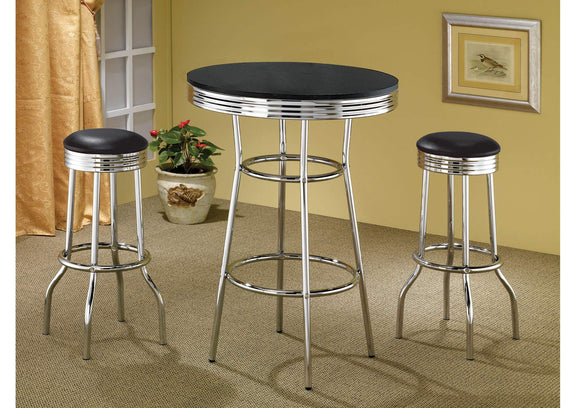 2408 Retro Upholstered Metal Swivel Bar Stool Black (Set of 2)