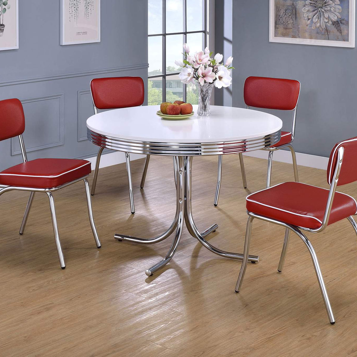 2450R Retro Upholstered Dining Side Chair Red (Set of 2)