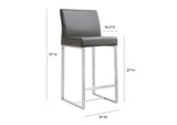 TOV-K3635 Denmark Grey Performance Vegan Leather and Stainless Steel Counter Stool - Set of 2