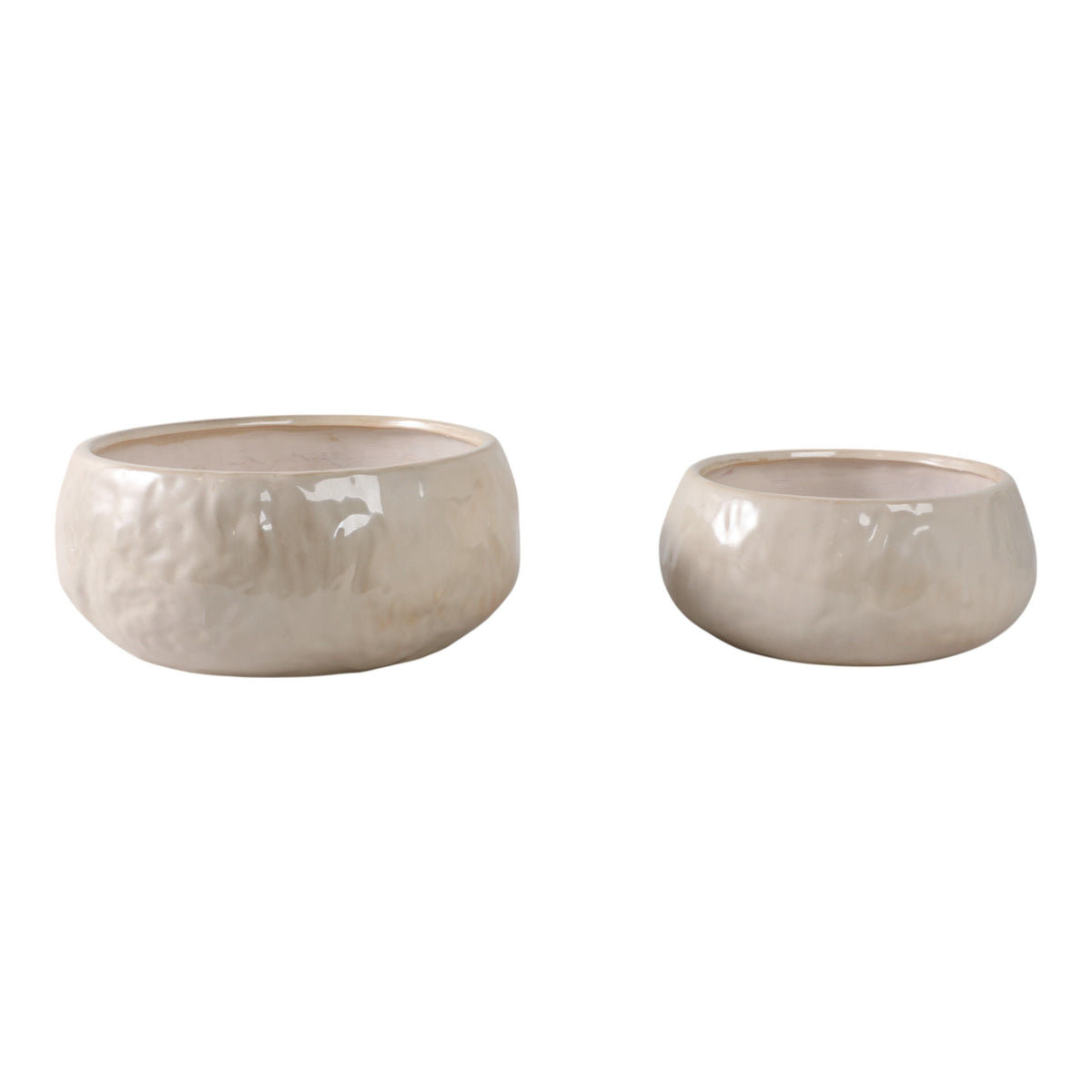 10" / 12" Iridescent Bowl Planters (Set of 2) - Beige