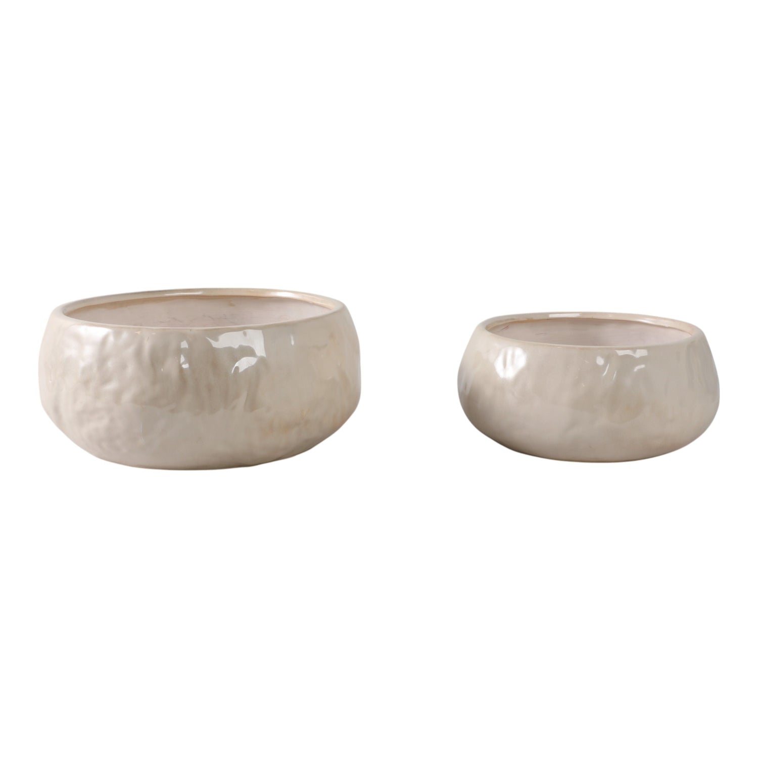 10" / 12" Iridescent Bowl Planters (Set of 2) - Beige