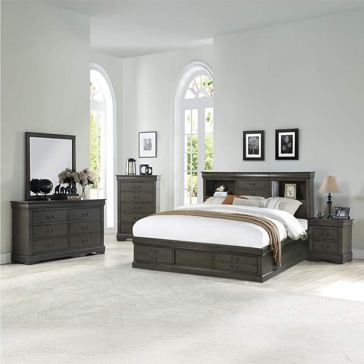 24930Q Louis Philippe Iii Queen Bed with Storage