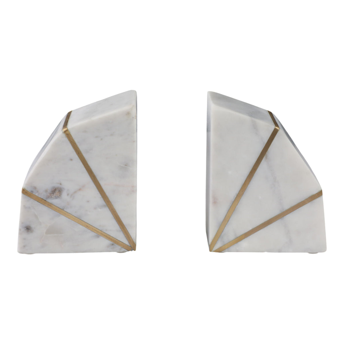 Marble Accent Bookends With Gold Inlays 4" (Set of 2) - White