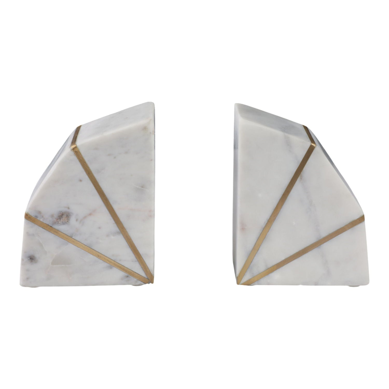 Marble Accent Bookends With Gold Inlays 4" (Set of 2) - White