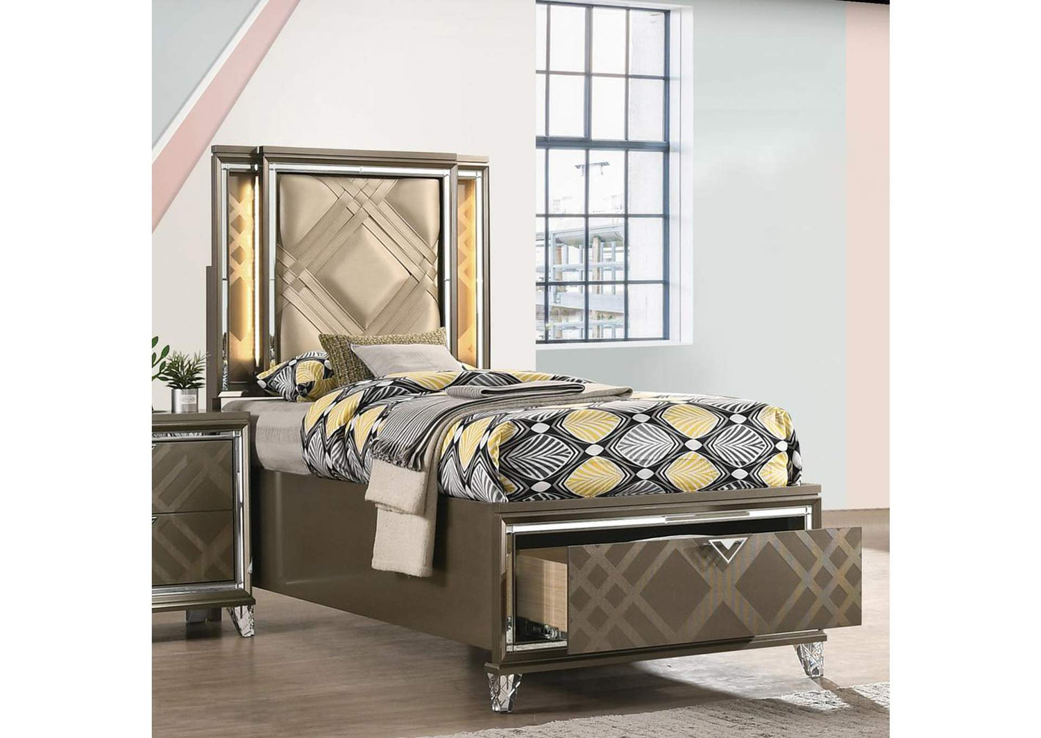 25340T Skylar Twin Bed with Led and Storage