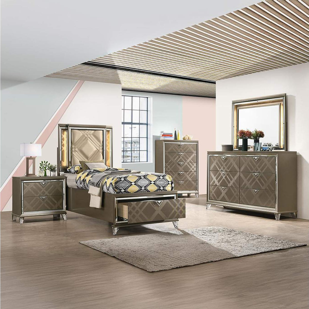 25340T Skylar Twin Bed with Led and Storage