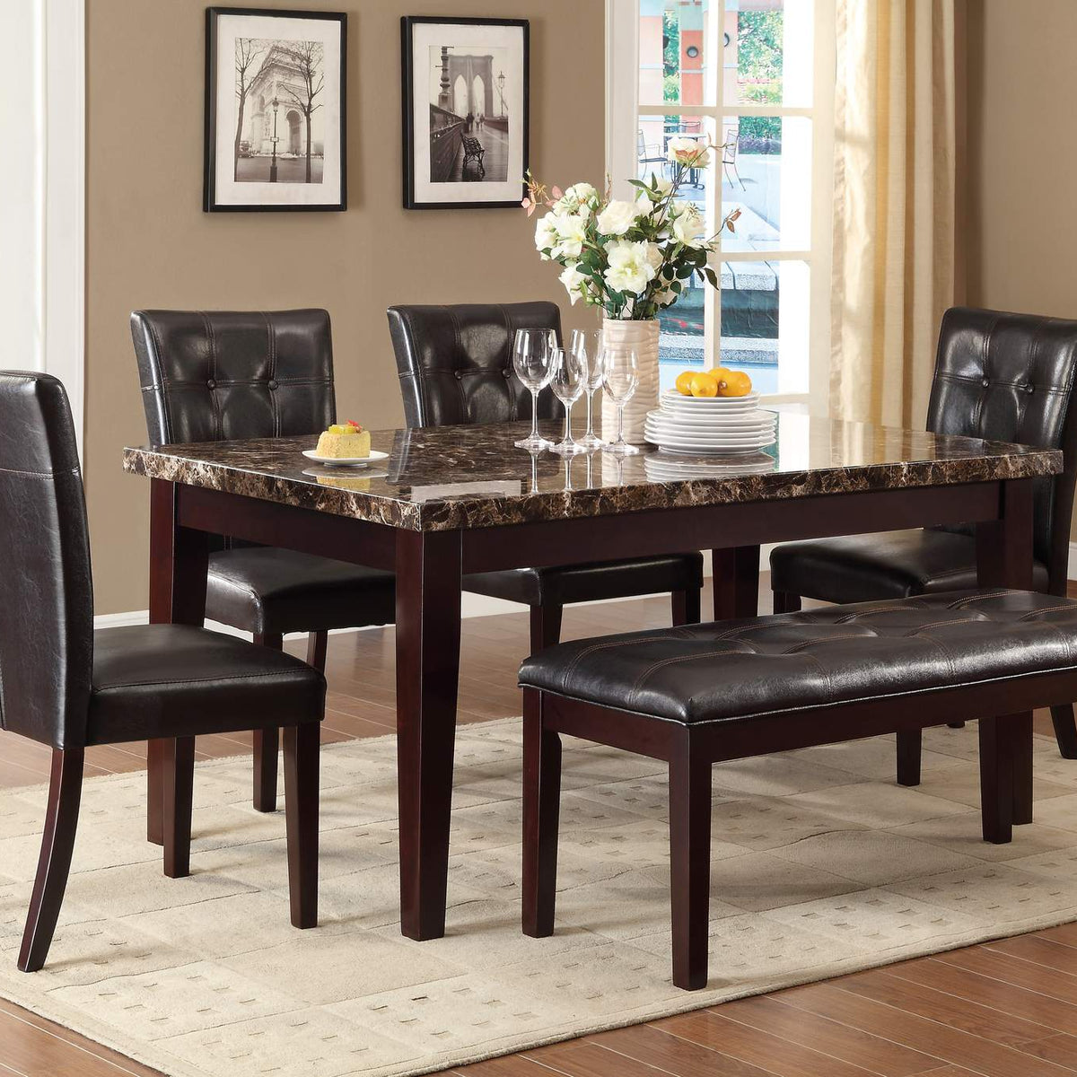 2544-64 Teague Dining Table, Faux Marble Top