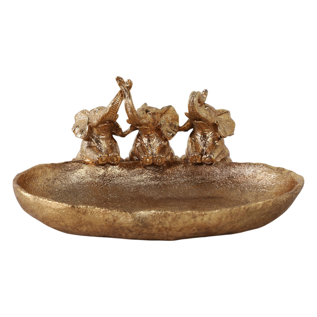 12" x 10" Bowl With 3 Elephants - Gold