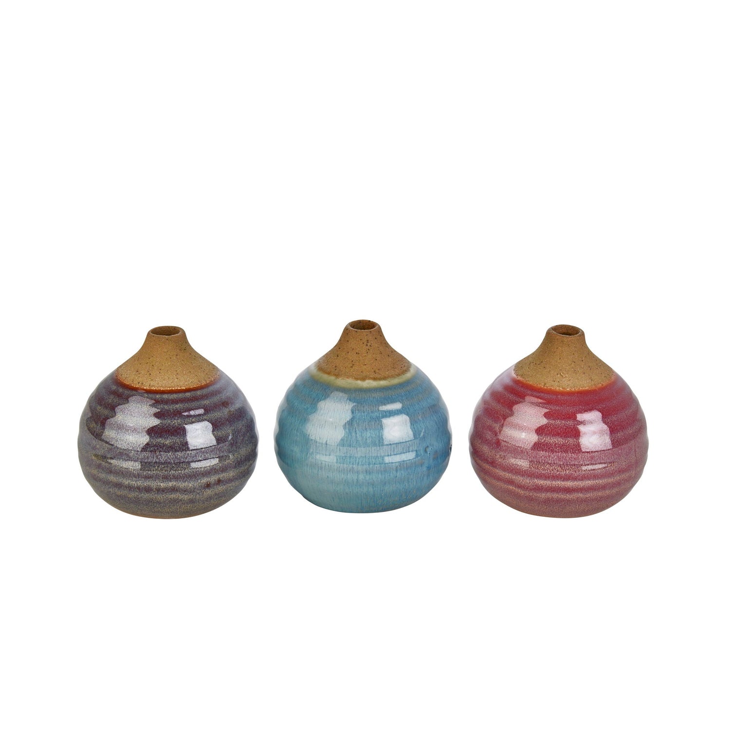 Glazed Bud Vases (Set of 3) - Purple / Blue / Pink