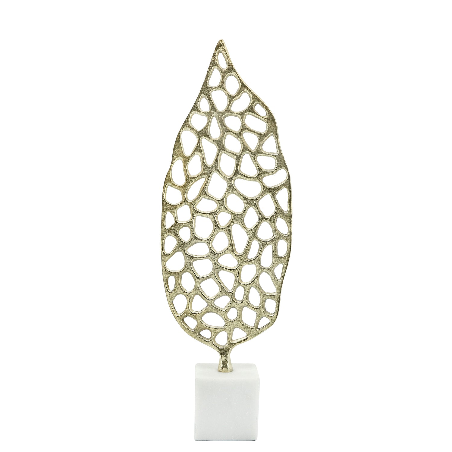 Metal Cut-out Leaf On Stand 19" - Gold